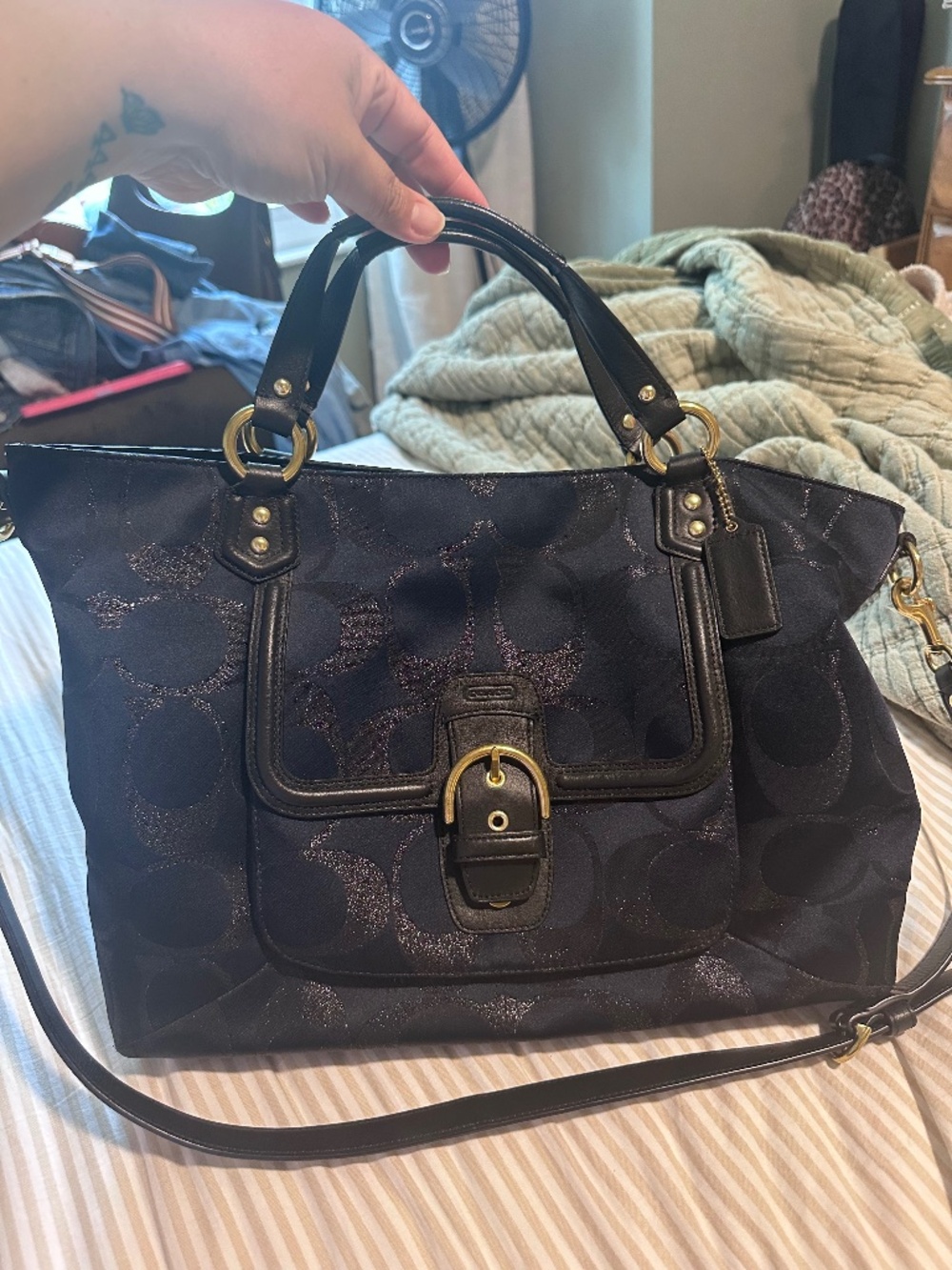 Coach F26241 Izzy Blue Campbell Signature Metallic Satchel & Matching Wallet